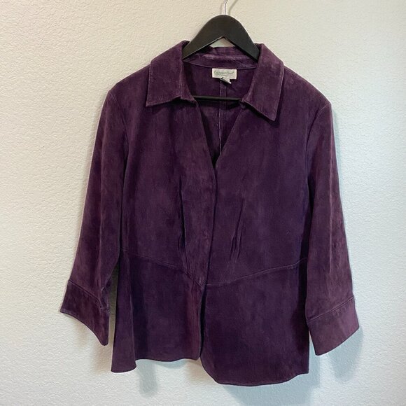 Coldwater Creek Jackets & Blazers - Coldwater Creek Eggplant Purple Genuine Suede Leather Jacket Medium